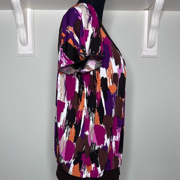 Alyx Blouse Top Women's Large Scoop Neck Multicolor Paint Streak Geometric - Picture 2 of 8